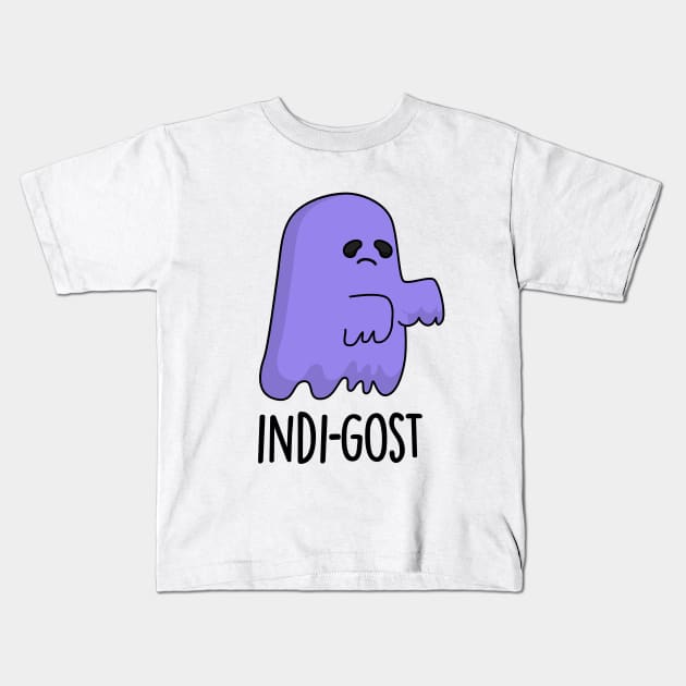 Indi-gost Cute Halloween Indigo Ghost Pun Kids T-Shirt by punnybone